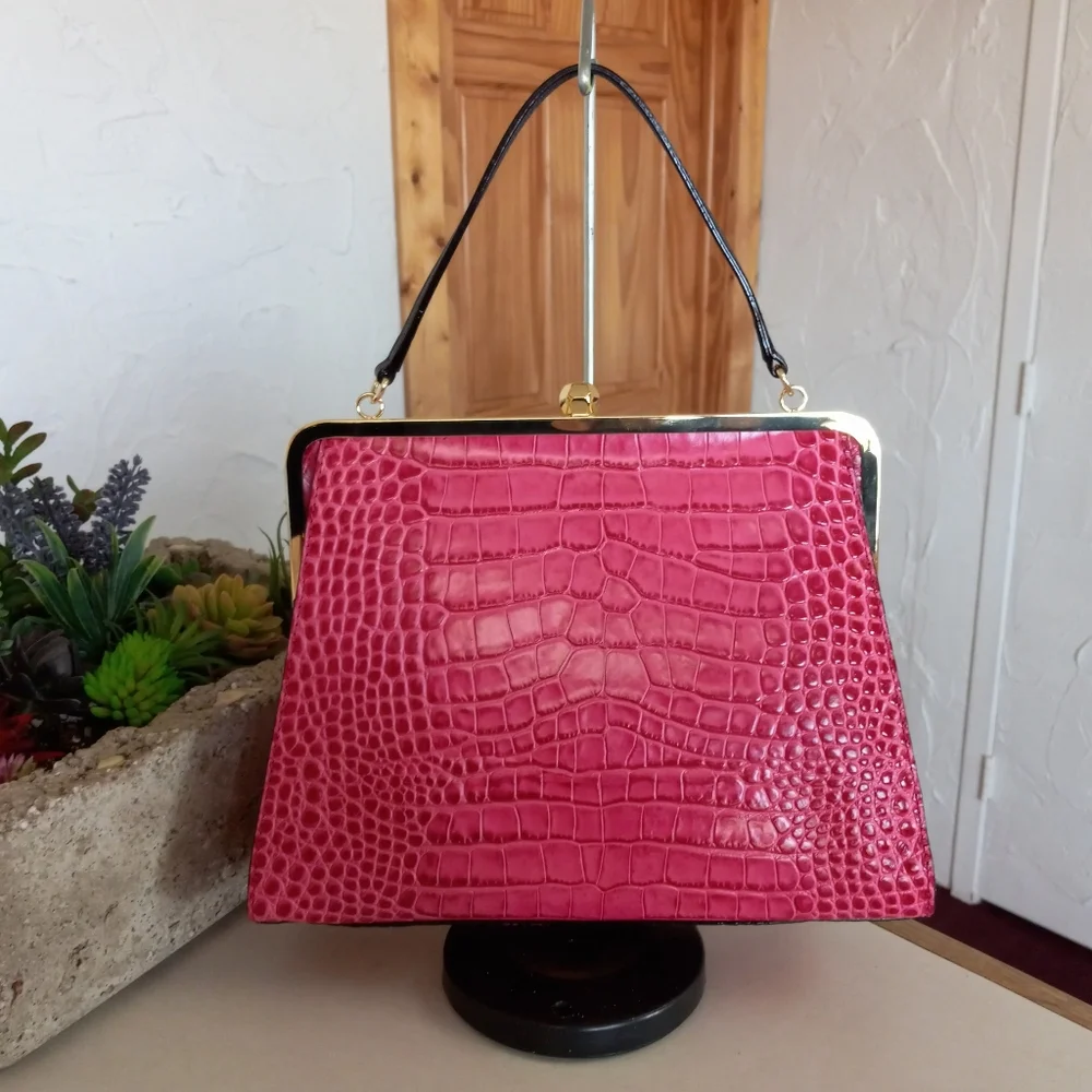 Frances Valentine Jackie Frame Bag, Embossed leather in Pink - Picture 5 of 16